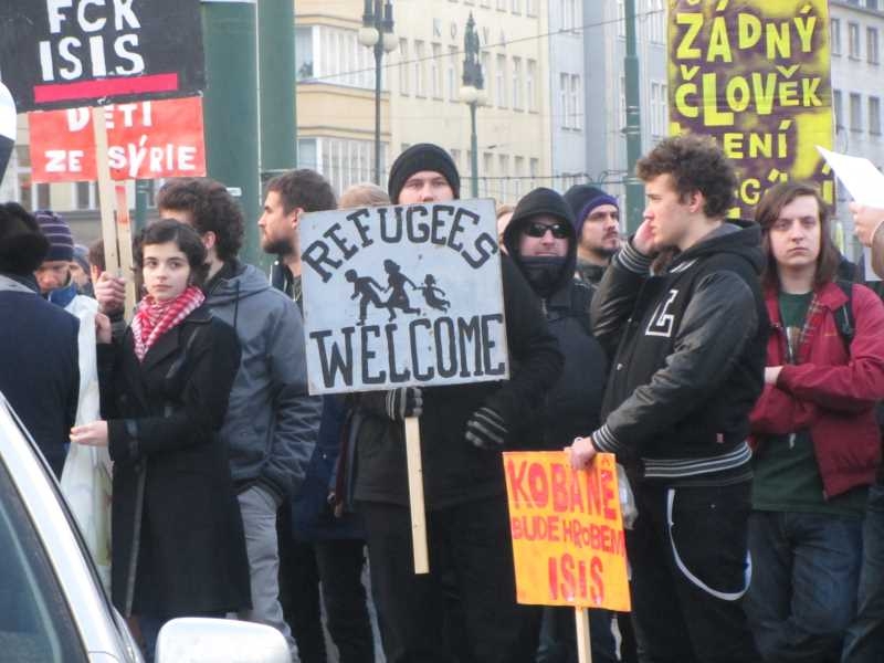 Prague protesting against racism of the Czech acceptance of Syrian refugeesimage