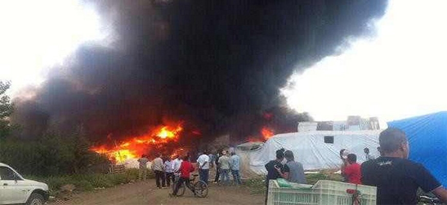 A massive fire in Al-Marj camp for the Syrians displaced in Lebanonimage